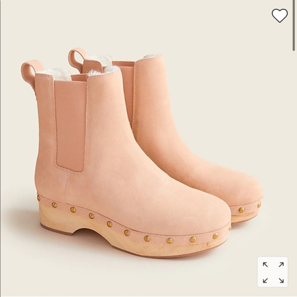 NWOT J. Crew Faux Fur‎ Lined Chelsea Clog Studded Boot Suede Bronzed Clay Size 5